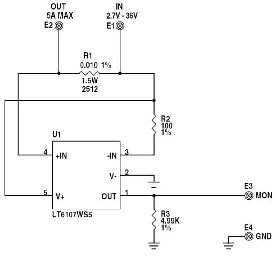 LT6107 Demo Board, General Purpose High-Side Current-Sense Amplifier featuring the LT6107