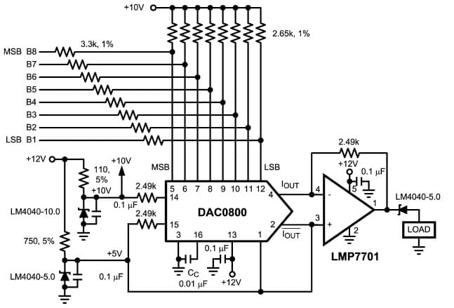 A complete single supply DAC0800 design with 0V to 5V output, 8-Bit, 1CH DAC for Portable