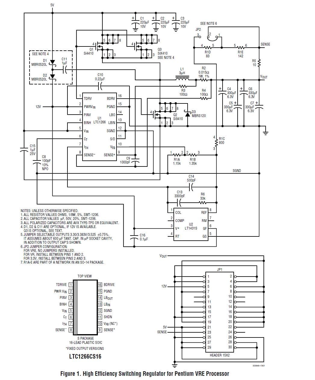 LTC1266CS Demo Board, Pentium Processor Switching Regulator Power Module