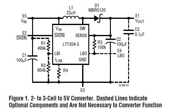 LT1304CS8-5 Demo Board, DC/DC Converter, 2-3 Cell to 5V @ 200mA