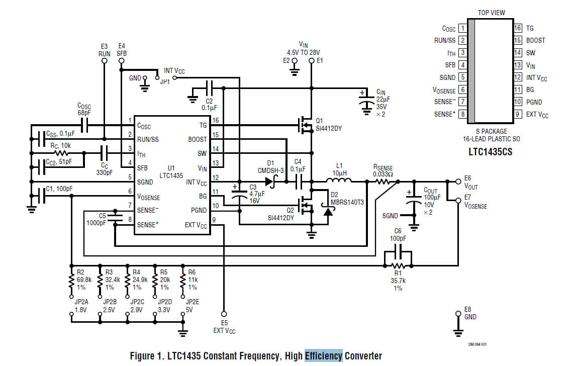 LTC1435 Demo Board, Constant Frequency Synchronous DC/DC Converter