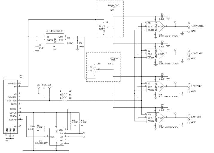 LTC2630 Demo Board, 12-bit DAC in SC70 Package, board includes HZ, HM, LZ and LM DACs