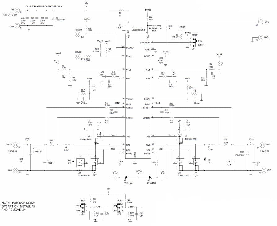 DC1244A, Demo Board Using for LTC3890EGN-1 High Voltage, Low IQ, Dual 2-Phase Synchronous Step-Down Controller