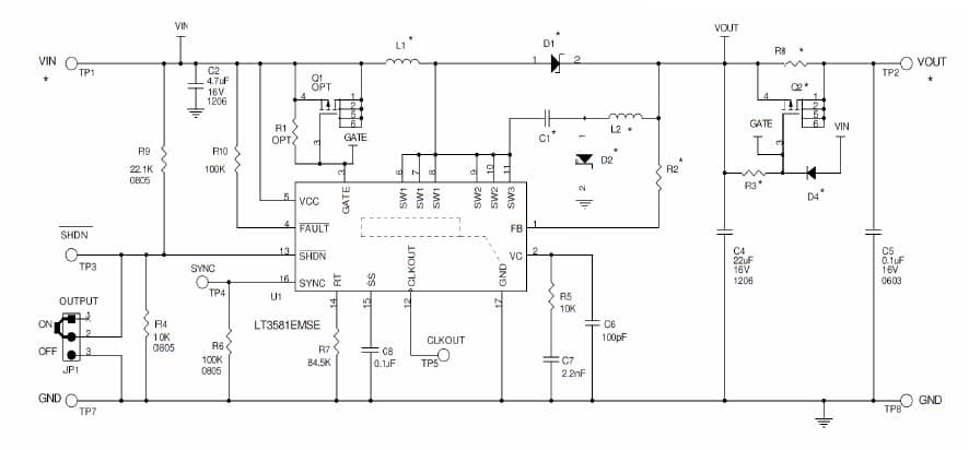 LT3581EMSE Demo Board, VIN= 5V to 12V, VOUT1 = -12V @ 750mA