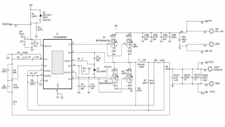 LTC3854EMSE Demo Board, Small Footprint, Low Pin Count Synchronous Step-Down Controller with Wide Vin Range