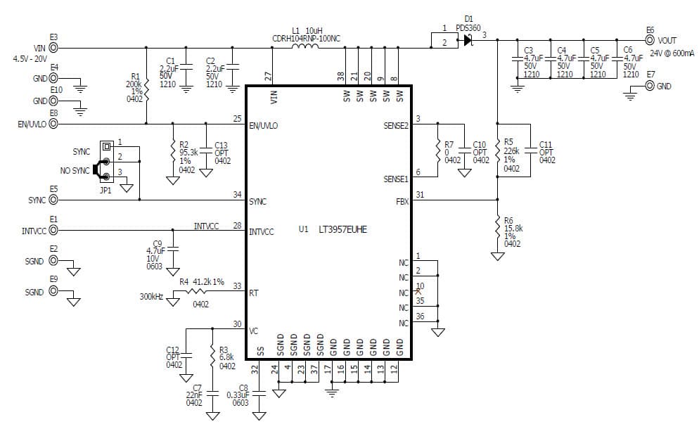 LT3957EUHE Demo Board, High Input Voltage, Boost, flyback, SEPIC and Inverting Converter