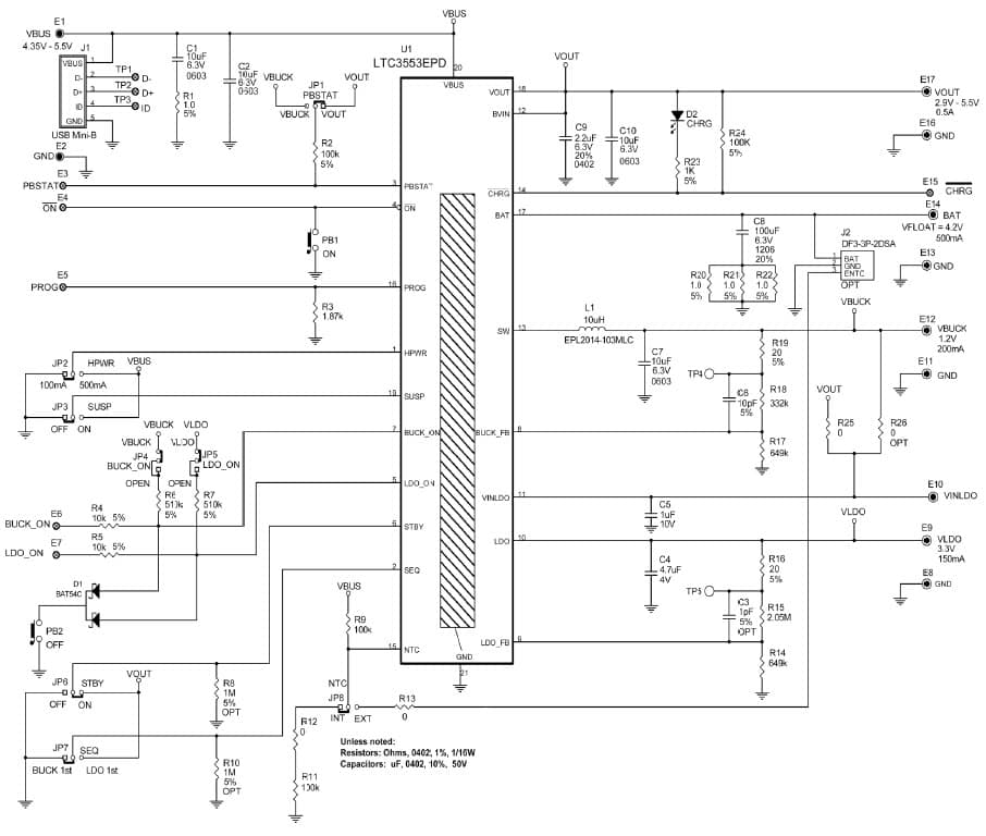 LTC3553EPD Demo Board, Micro-power USB Power Manager with Li-Ion Charger, LDO, and Buck Regulator