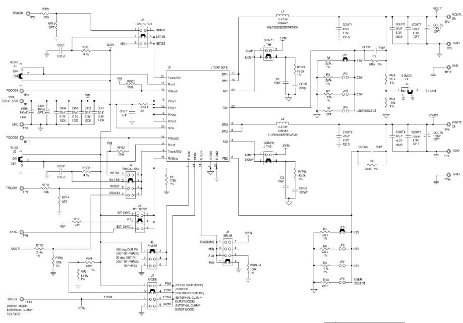 LTC3615EFE Demo Board, Dual, 4MHz, 3A Synchronous Step-Down DC/DC Converter in TSSOP package