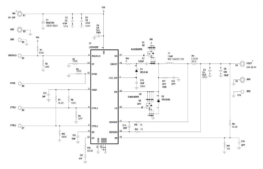 LT3741EFE Demo Board, High Power Constant Current Constant Voltage, Synchronous Step-Down Controller