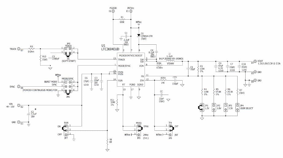 LTC3604EUD Demo Board, 2.5A, 15V Monolithic Synchronous Step-Down Regulator