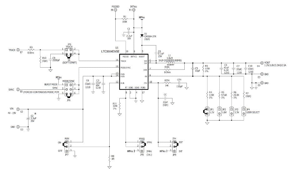 LTC3604EMSE Demo Board, 2.5A, 15V Monolithic Synchronous Step-Down Regulator