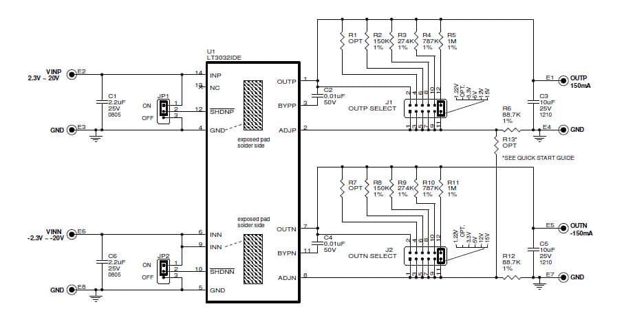 DC1622A, Demo Board Using for LT3032IDE Dual 200mA Positive/Negative, Low Noise, Low Dropout Linear Regulator