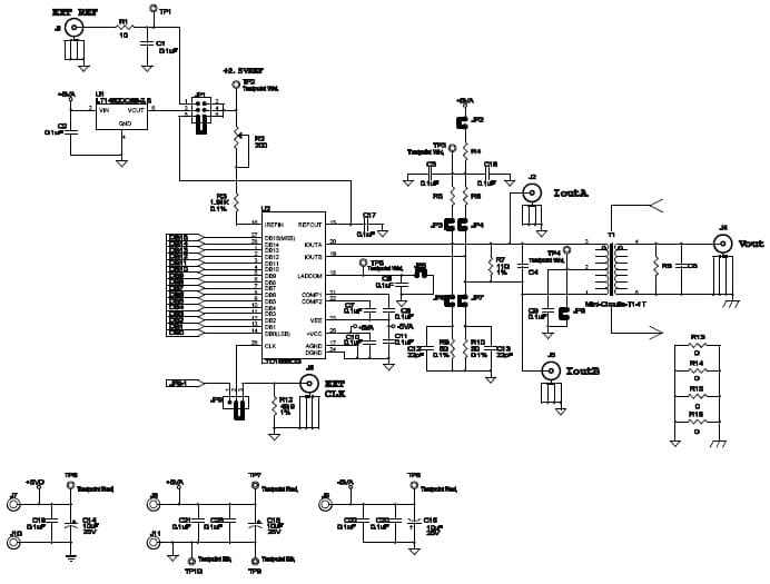 LTC1668CG Demo board, 16-Bit, High Speed Differential Current Output DAC