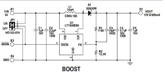 LTC1930ES5/LTC1931ES5 Demo Board, 1.2 MHz, DC/DC Converter