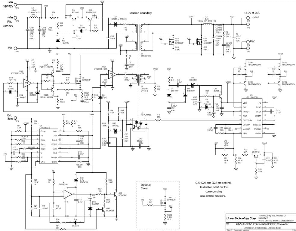 LT1950EGN Demo Board, Telecom High Efficiency, 36V to 72V Input, 3.3V @ 25A Output, Isolated DC/DC Converter