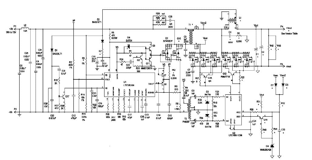 LT1725CGN Demo Board, Isolated forward Converter, Vin=36V to 72V, Vout=12V@12A