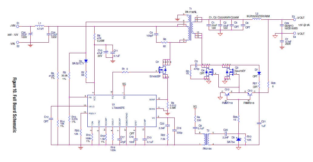 LT3825 Demo Board, 36V-72Vin, Synchronous Flyback Converter