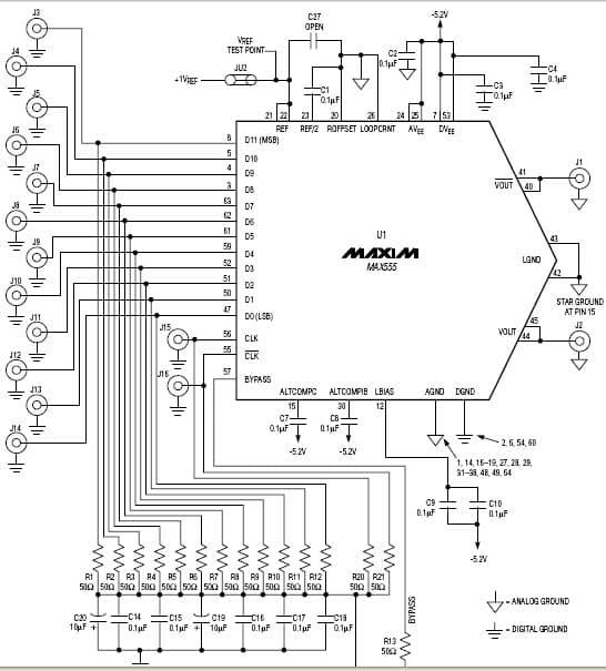 MAX555EVKIT, Evaluation Kit for MAX555 12-Bit, 300MSPS, 1CH DAC for Instrumentation