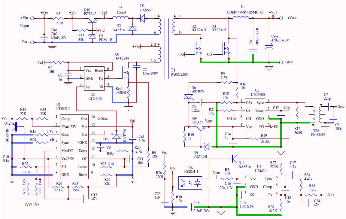 LT1952EGN-1, LTC3900CS8, LT4430ES6 Demo Board, Vin=18V-36V, Vout=5V @ 20A