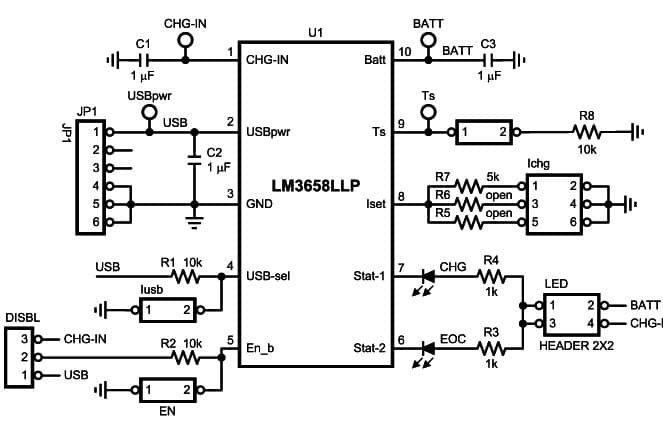 LM3658, Evaluation Kit supports complete functional evaluation of the battery charger IC for handheld applications