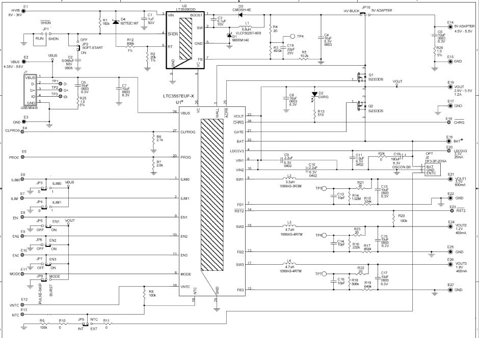 LT3557EUF Demo Board, USB power Manager w/ Li-Ion/Polymer Charger/Three Buck Regulator