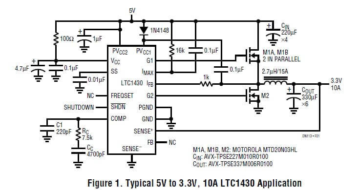 Typical 5V to 3.3V, 10A LTC1430 Application