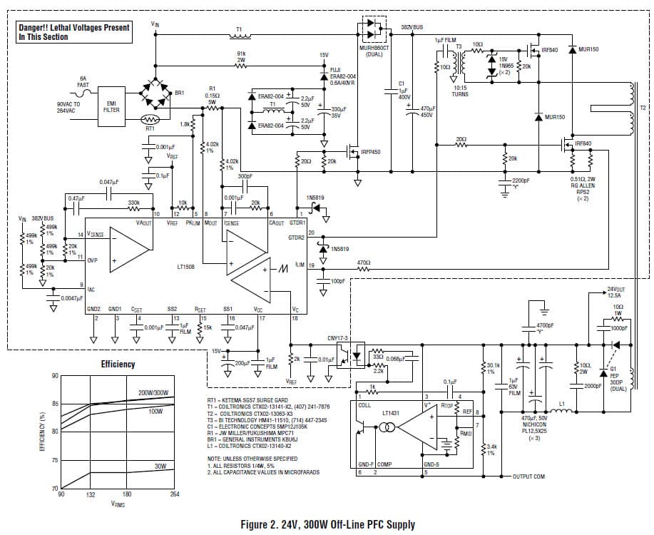 LT1508, 24V, 300W Off-Line PFC Supply