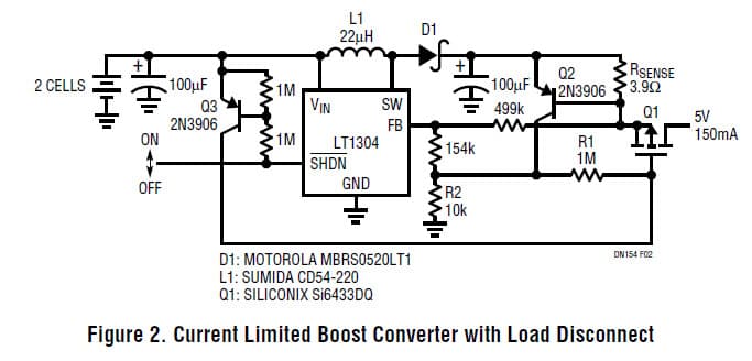 LT1304, Current Limited Boost Converter with Load Disconnect