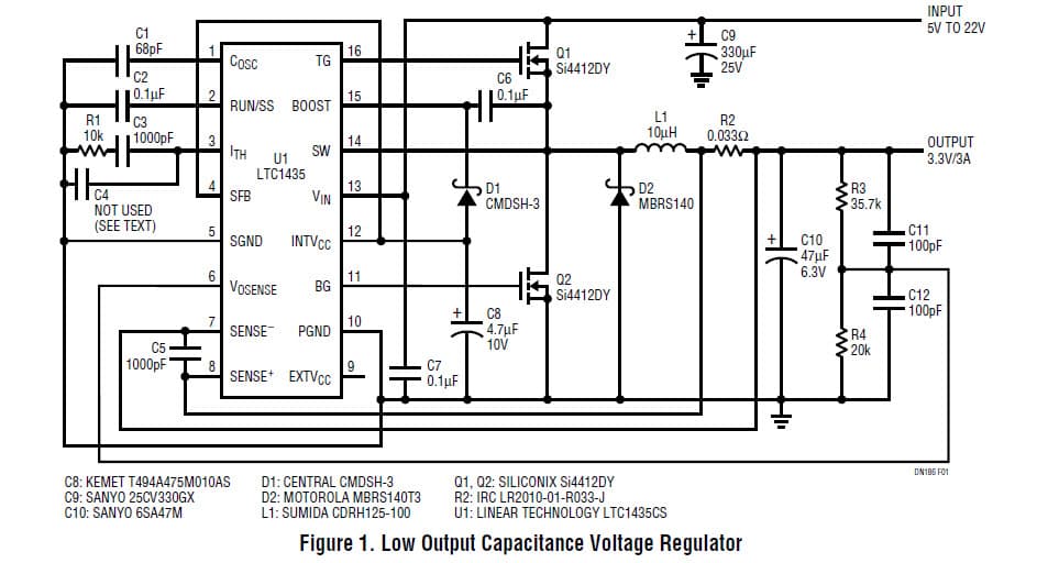 LTC1435, Low Output Capacitance Voltage Regulator