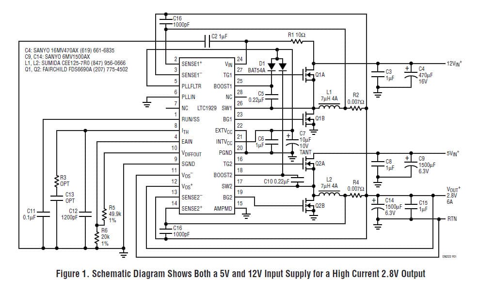 LTC1929, High Efficiency PolyPhase Converter Uses Two Inputs for Single Output