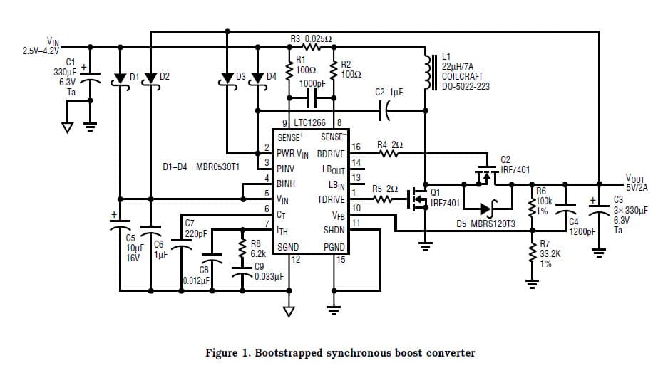 LTC1266, Bootstrapped synchronous boost converter