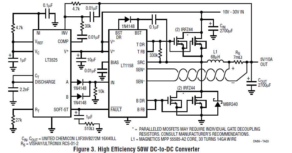 LT1158, High Efficiency 50W DC to DC Converter