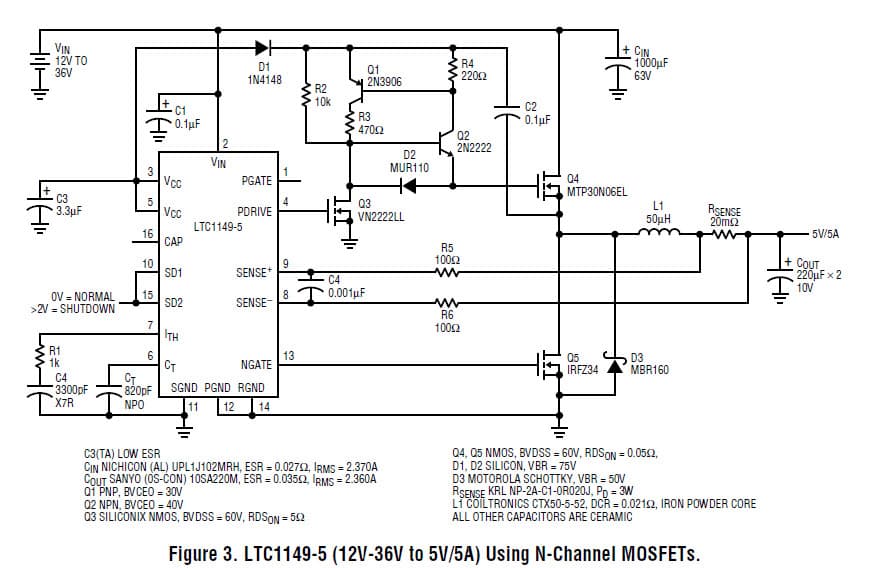 LTC1149-5 (12V-36V to 5V/5A) Using N-Channel MOSFETs