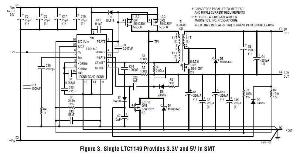 Single LTC1149 Provides 3.3V and 5V in Surface Mount