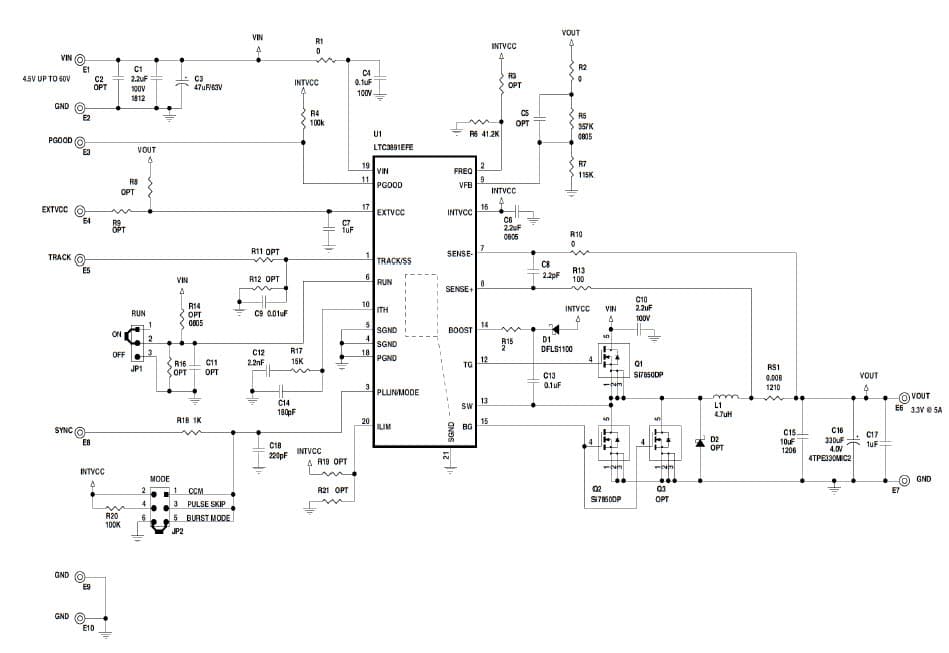 LTC3891EFE Demo Board, Low Quiescent Current, High Voltage Step-Down Converter