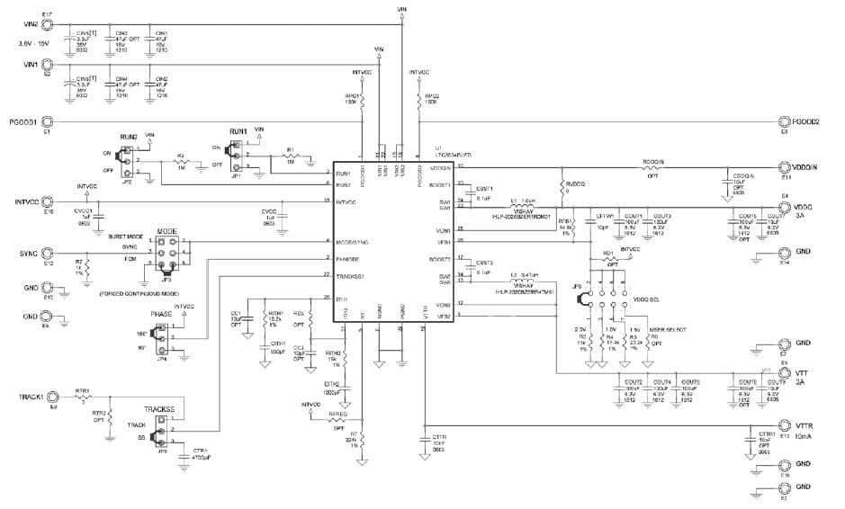 LTC3634 Demo Board, 15V Dual 3A Monolithic Step-Down Regulator Board for DDR Power