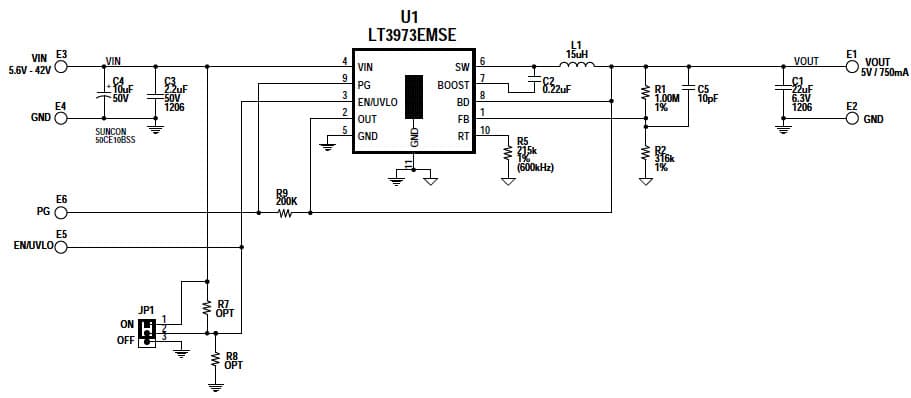 LT3973EMSE Demo Board, 42V, 750mA Step-Down Regulator with 2.5uA Quiescent Current