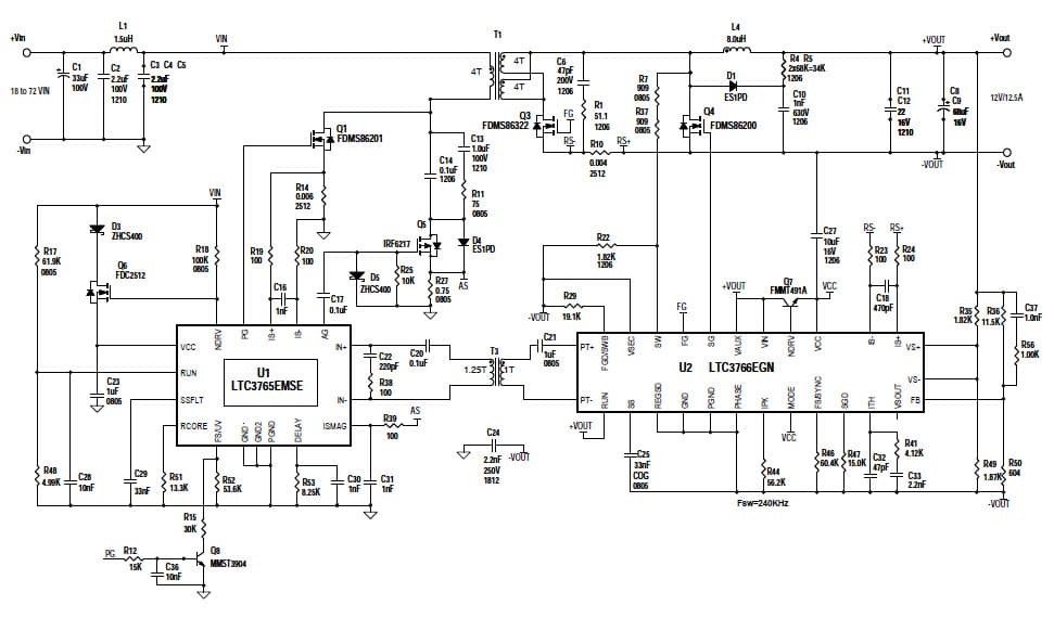 LTC3765EMSE/LTC3766EGN Demo Board, 18V VIN 72V, VOUT = 12V @ 12.5A