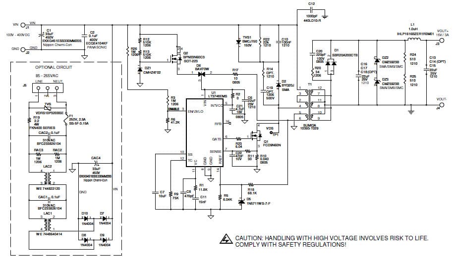 DC1745A, Demo Board based on LT3748EMS 100V Isolated Flyback Converter