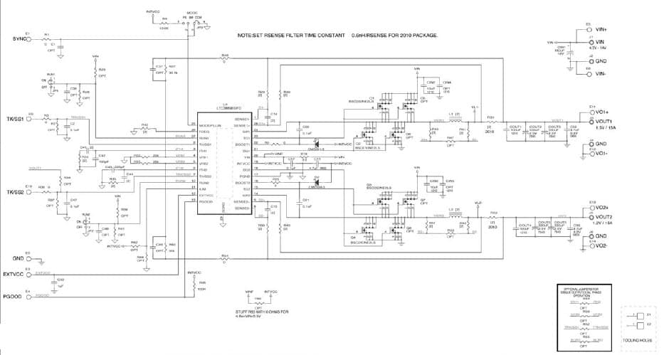 LTC3869EUFD Demo Board (RSENSE) Demo Board, VIN = 4.5V to 14V, V OUT1 = 1.5V @15A, V OUT2 = 1.2V @ 15A