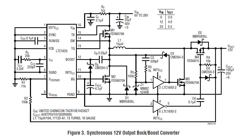 LTC1625, Synchronous 12V Output Buck/Boost Converter