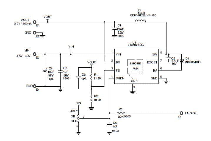 LT3502EDC Demo Board, 750kHz/2.2MHz,500mA Step-Down Regulator