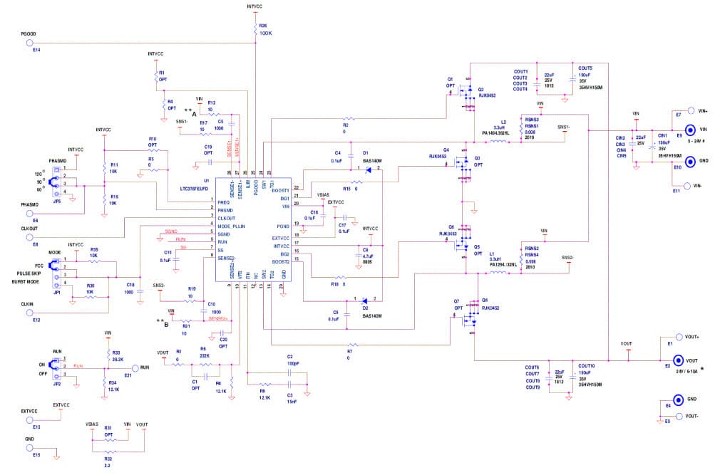 LTC3787EUFD Demo Board, High Efficiency PolyPhase Synchronous Boost Converter - 5V to 24Vin to 24Vout at 6A