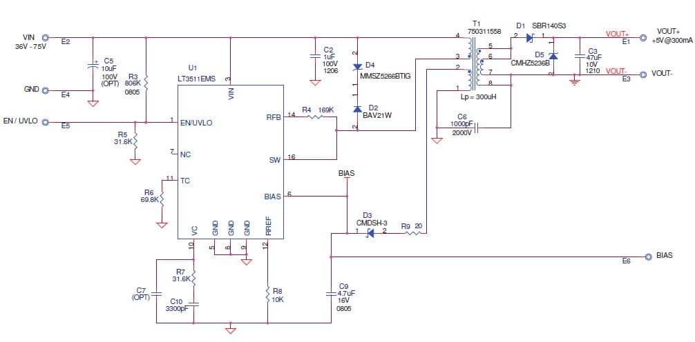 LT3511EMS Demo Board, Monolithic High Voltage Isolated Flyback Converter