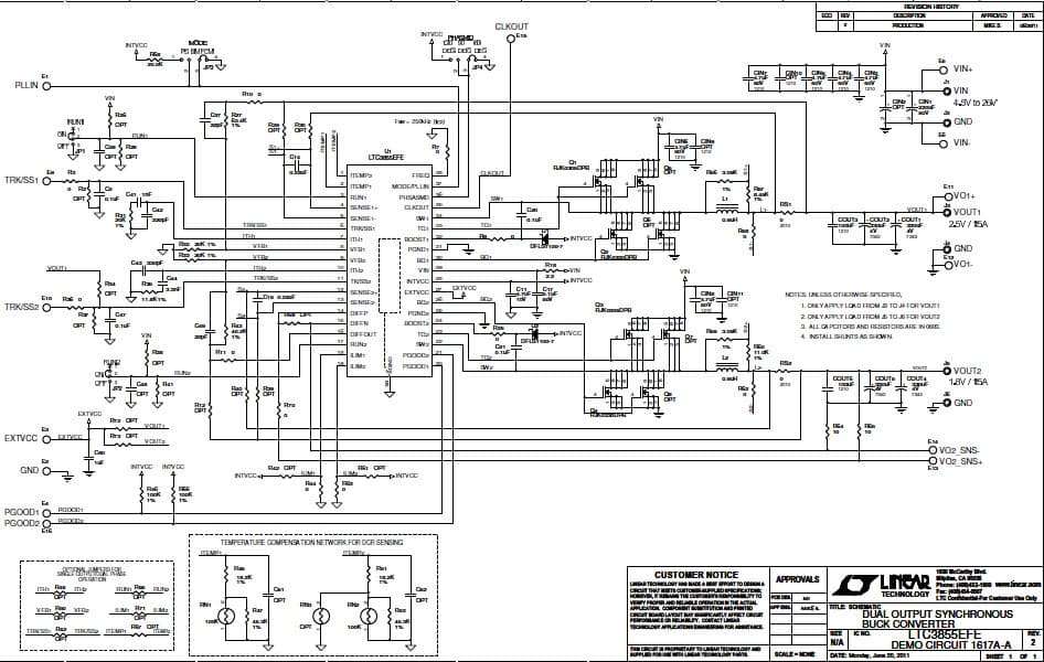 LTC3855EFE Demo Board Dual Output VIN = 4.5V to 26V, VOUT1 = 2.5V @ 15A, VOUT2 = 1.8V @ 15A