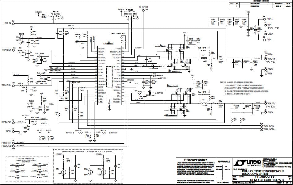 LTC3855EFE Demo Board Dual Output VIN = 13V to 36V, VOUT1 = 12V @ 6A, VOUT2 = 5V @ 10A