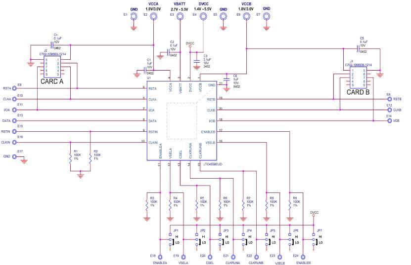 DC1263A, Demo Board Using the LTC4558EDU Dual SIM Smart Card Power Supply and Interface