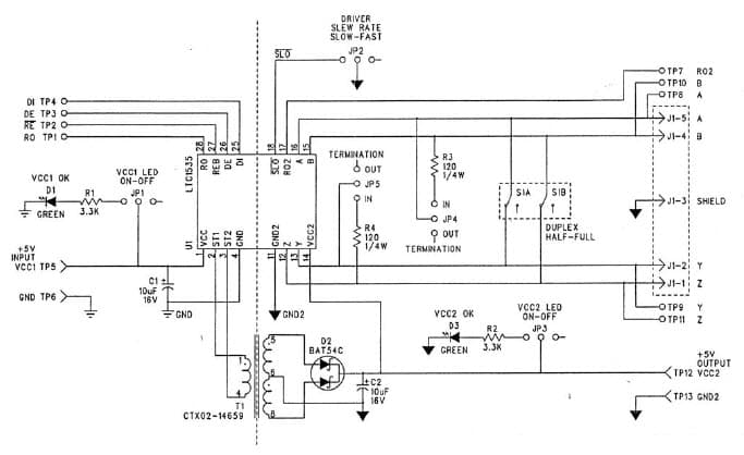 DC241B, Demo Board Using the LTC1535CSW Full Duplex, Isolated RS485 Transceiver with Slew Limiting