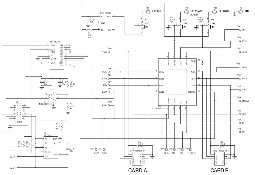 DC709A, Demo Board Using the LTC4557EUD Dual SIM Card Power Supply and Interface