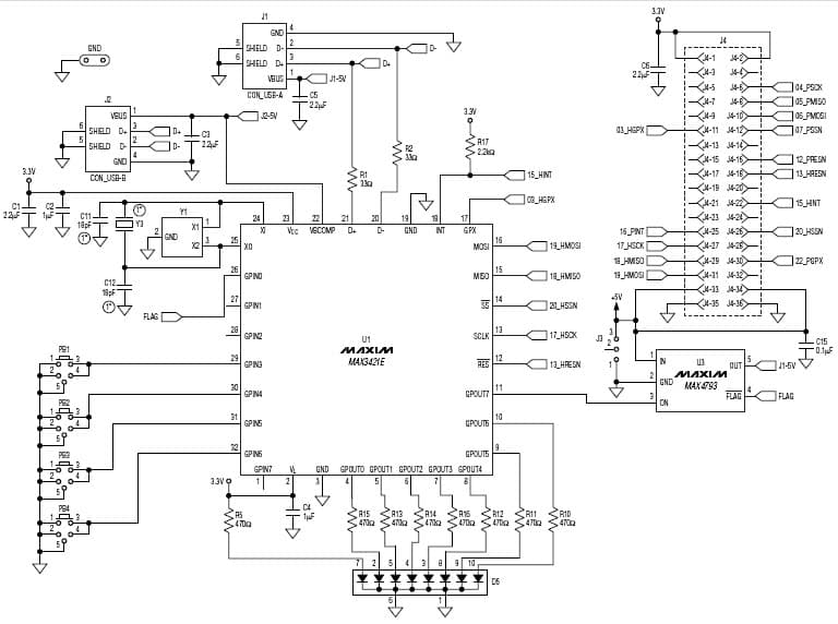 MAX3421EVKIT-1, Evaluation Kit for MAX3421 3.3V SPI Interface